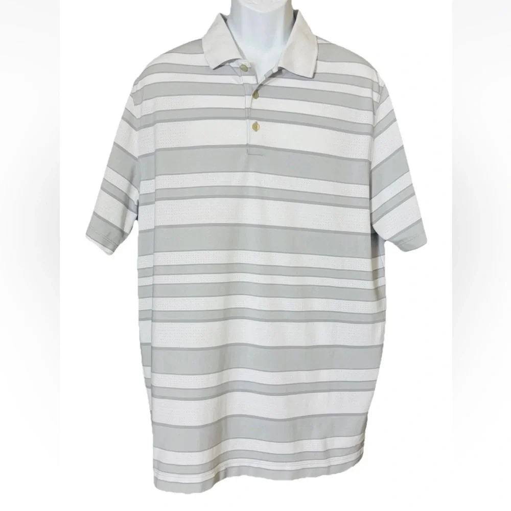 Nike Golf Tour Performance Polo Shirt Dri-Fit Size X-Large Gray White Stripe